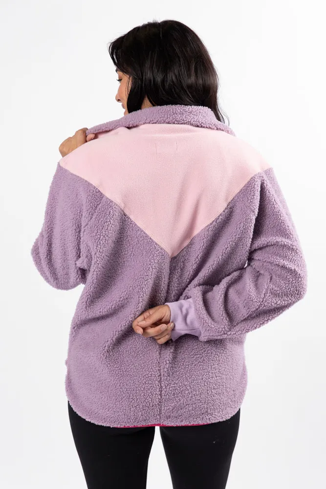 Good Feelings Purple Multi Colorblock Sherpa Pullover