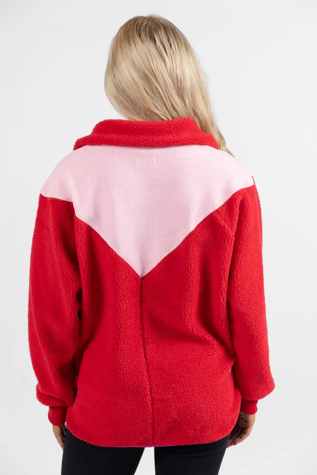 Good Feelings Red Multi Colorblock Sherpa Pullover FINAL SALE