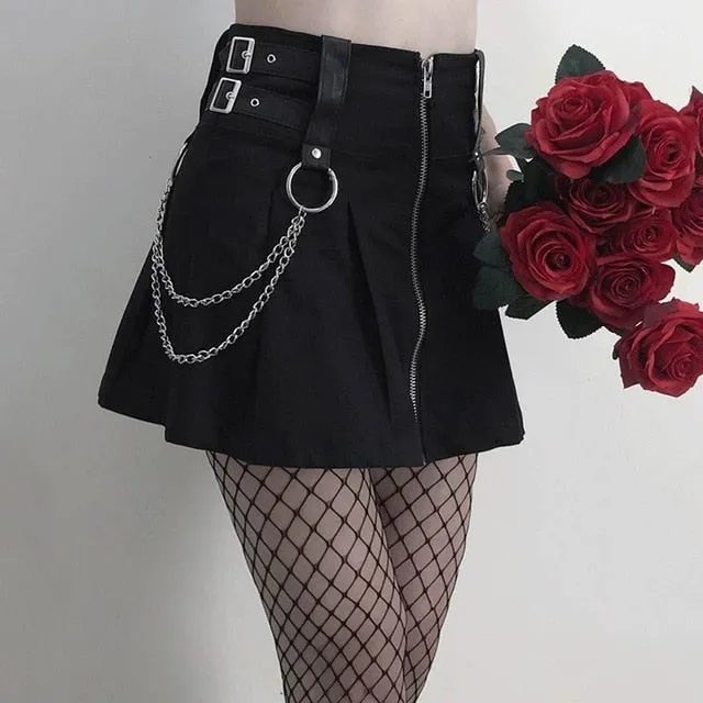 Gothic Pleated Chain Decoration Mini Skirt