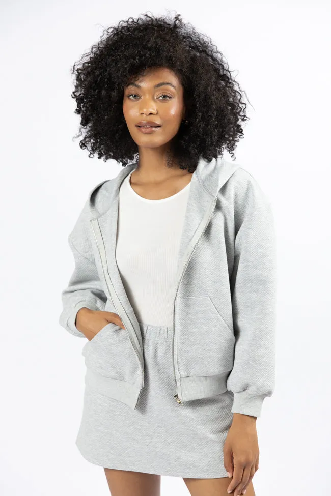 Have It My Way Grey Textured Knit Zip Up Hooded Sweatshirt