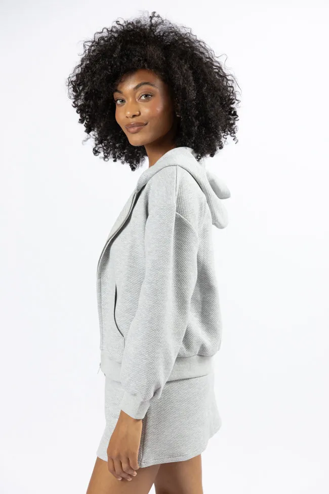 Have It My Way Grey Textured Knit Zip Up Hooded Sweatshirt