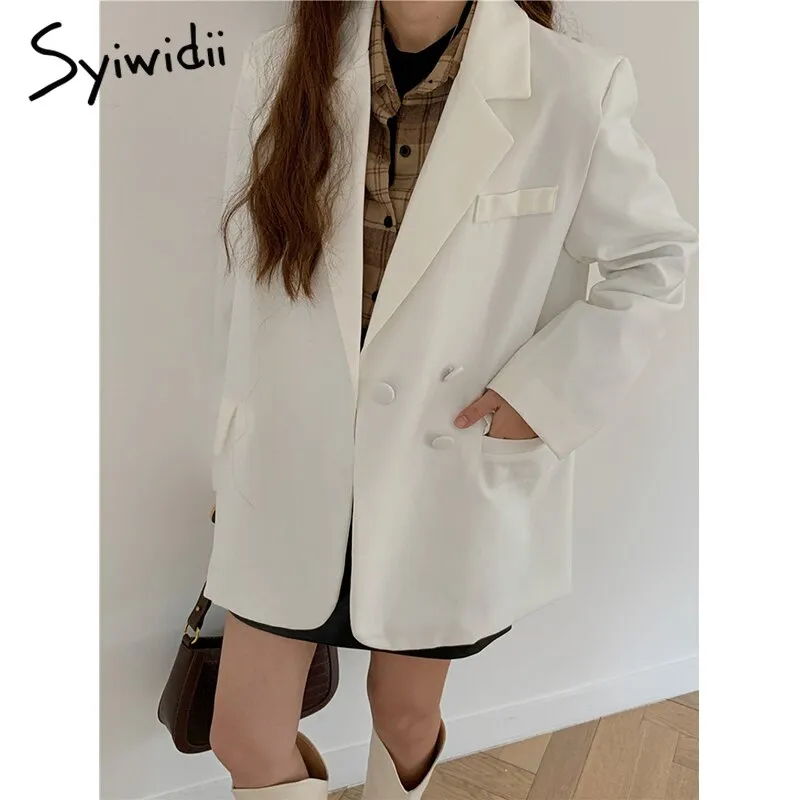 Joskaa White Blazers for Women Loose Suit Jacket Long Sleeve Oversized Coats 2024 Fall Loose Green Blazer Jacket OL Black Tops