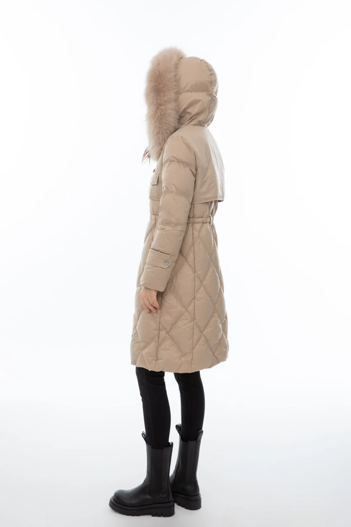 Khaki Fur Collar Down Jacket