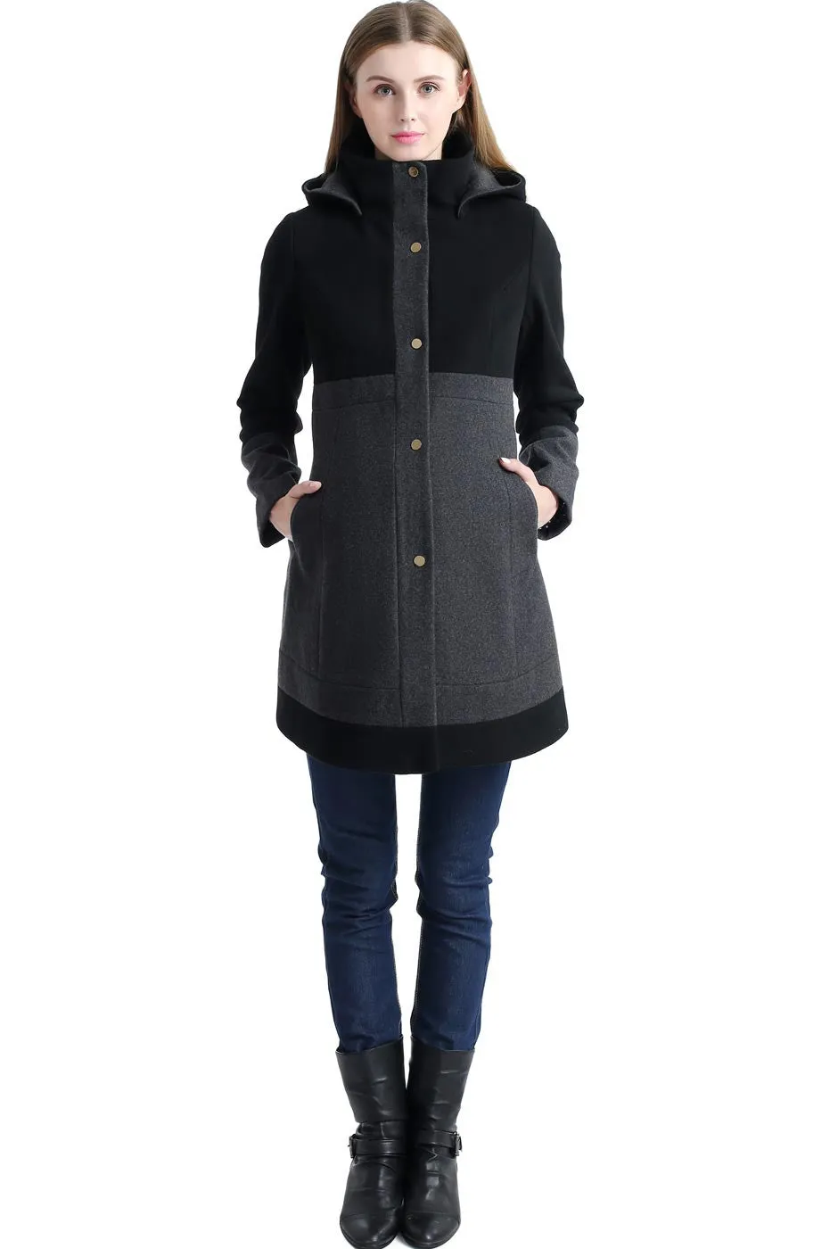 Kimi   Kai Maternity "Tessa" Wool Blend Colorblock Coat