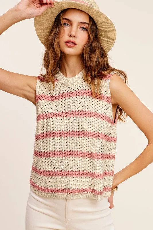 LA MIEL Chunky Stripe Sleeveless Sweater Top