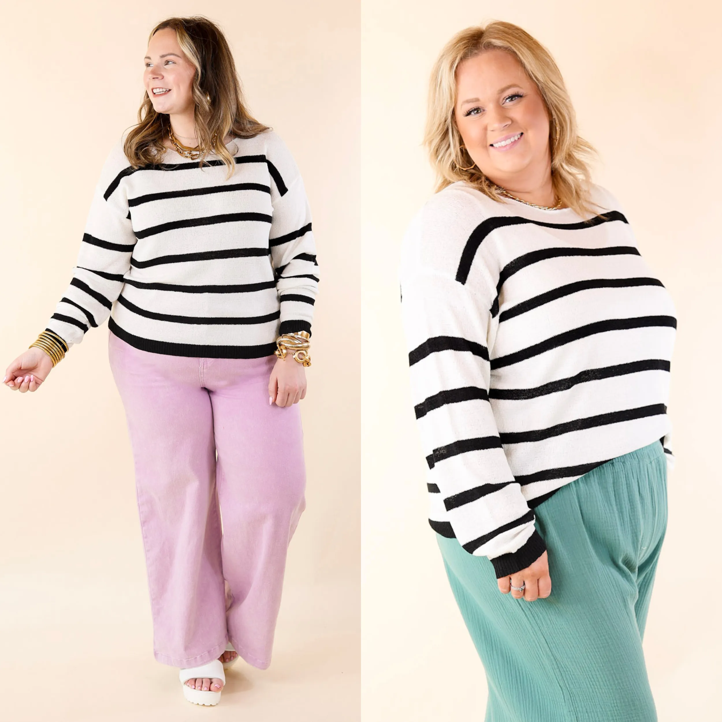 Let's Hang Out Striped Long Sleeve Top in Black and White