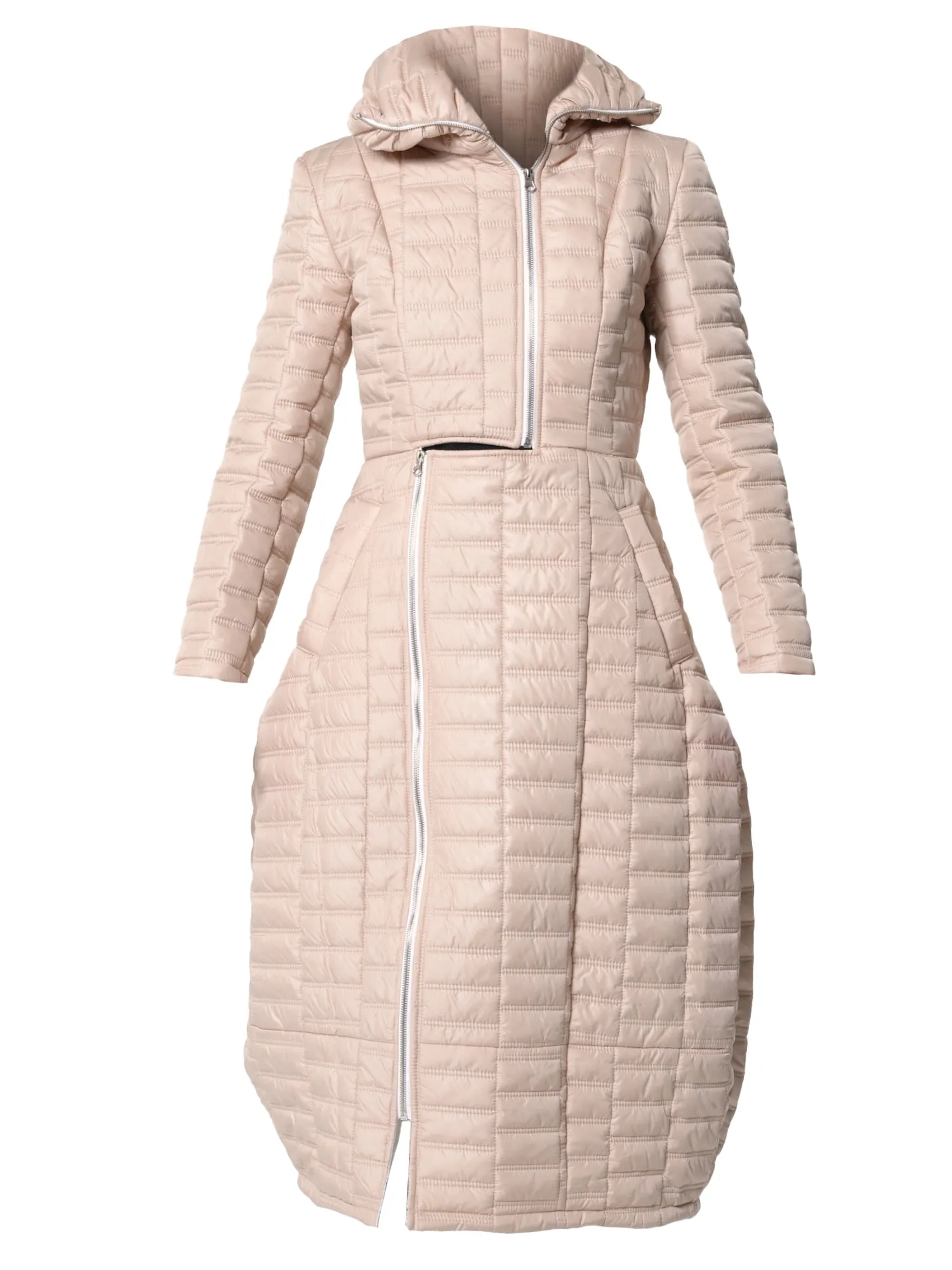 Long Quilted Coat In Beige