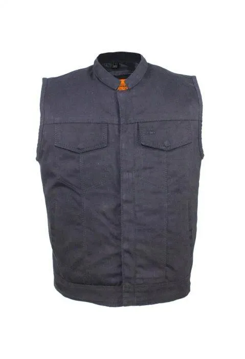 Men's Black Denim Motorcycle Vest With Zipper & Button Snap Front Closure, MV320-ZIP-BD-DL