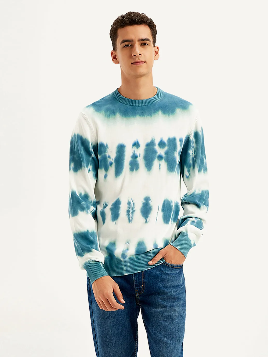 Men's Tie-Dye Light-Blue Crew Neck Sweater