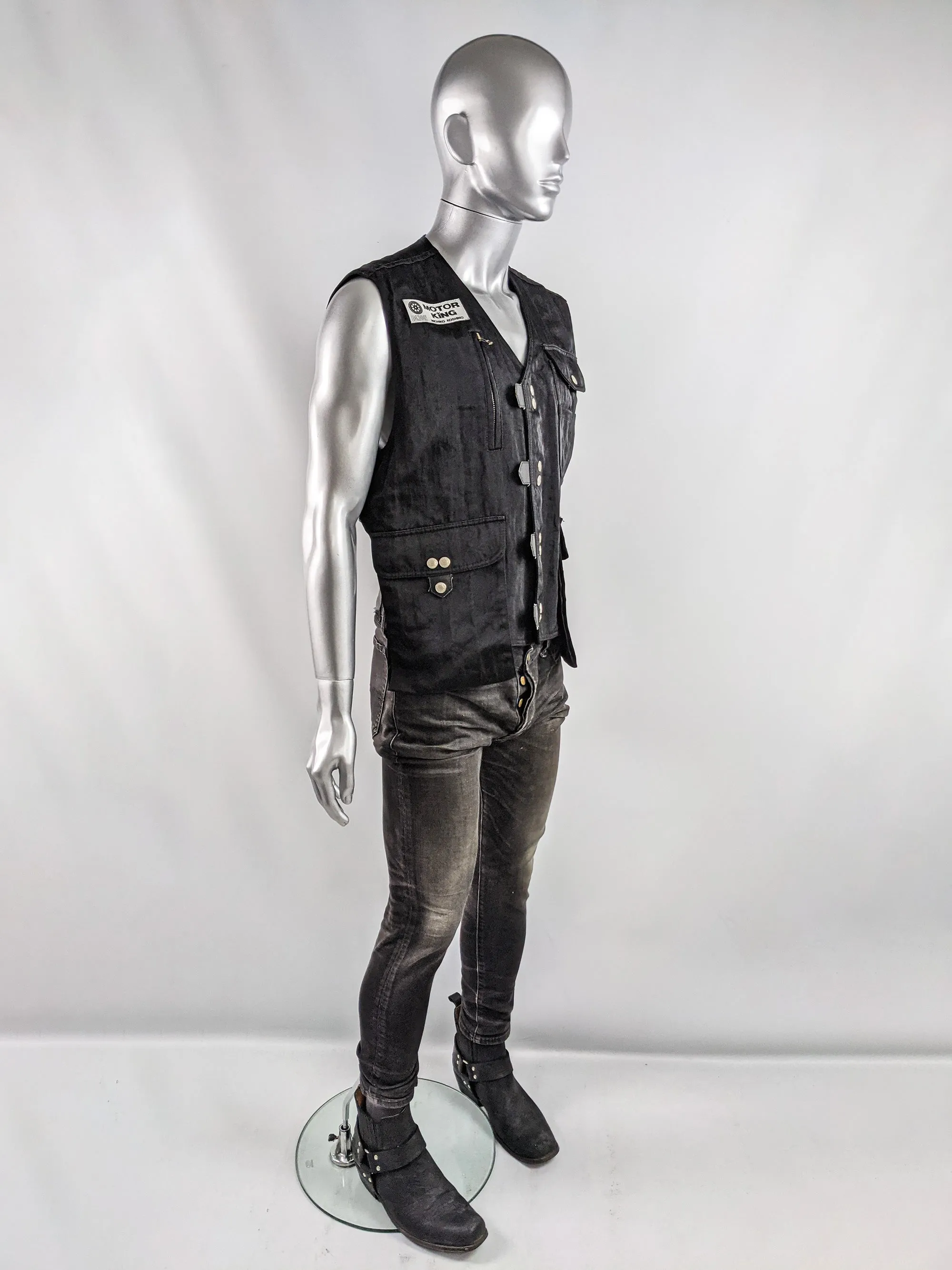 Mens Vintage Motorking Sleeveless Jacket Tactical Vest, 1990s