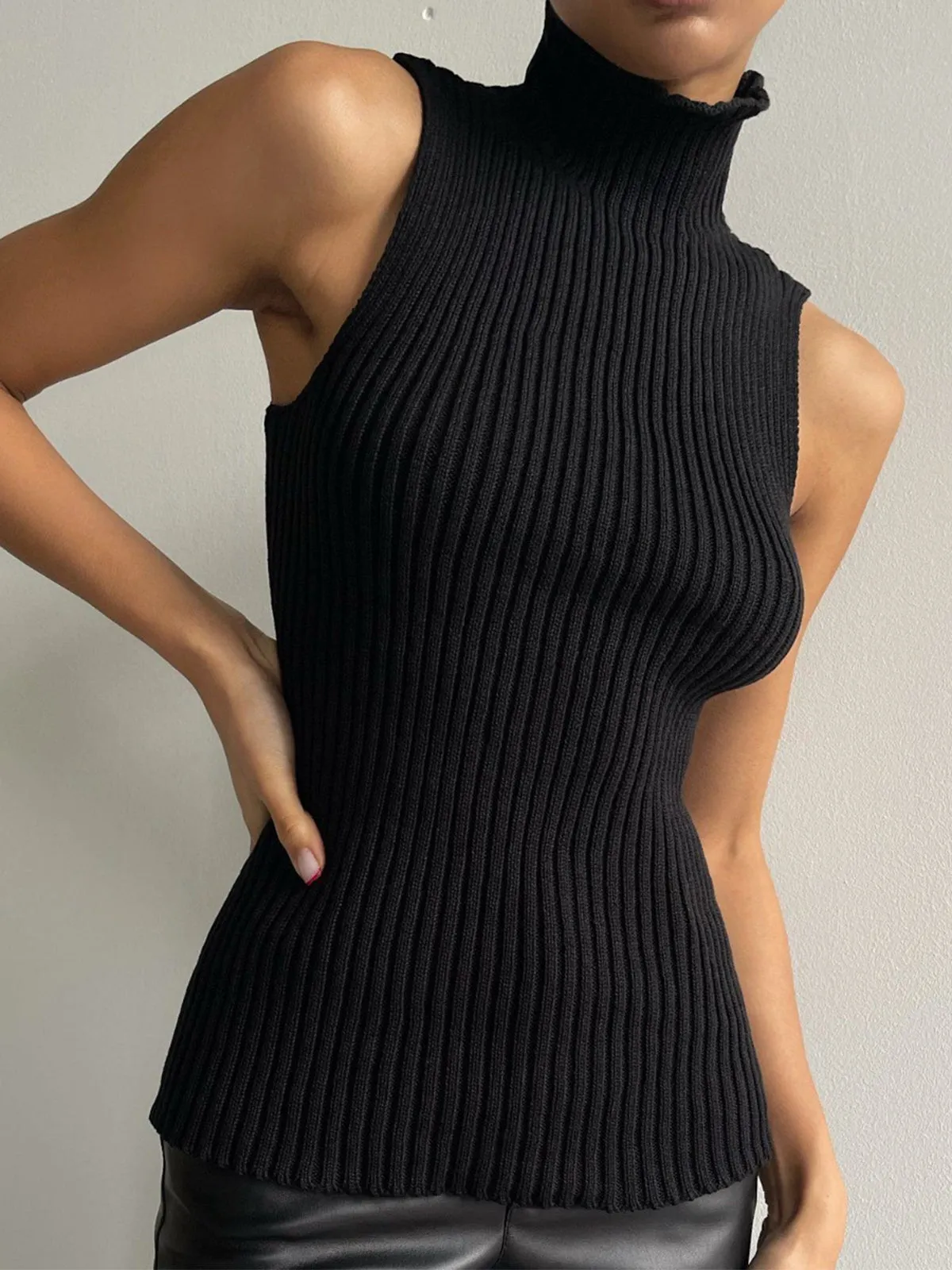 Minimalist Mock Neck Trendy Rib Tank Top