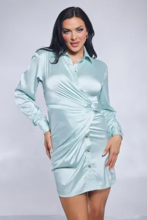 Mint Satin Mini Casual Dress