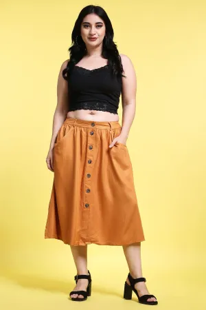 Mustard Solid Buttoned Skirt