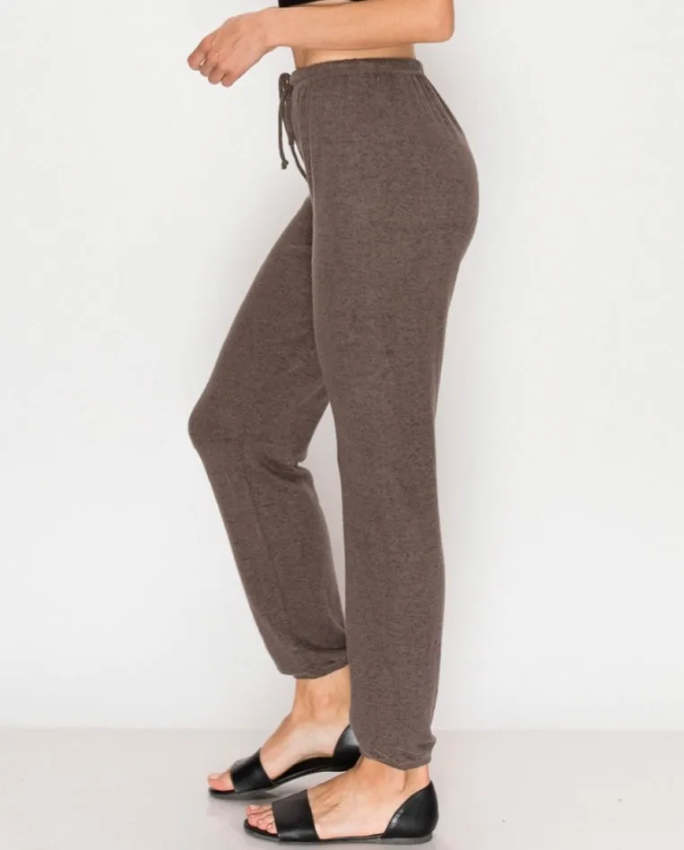 Our softest cozy olive knit- Lounge pants with elastic drawstring pants  at ankles