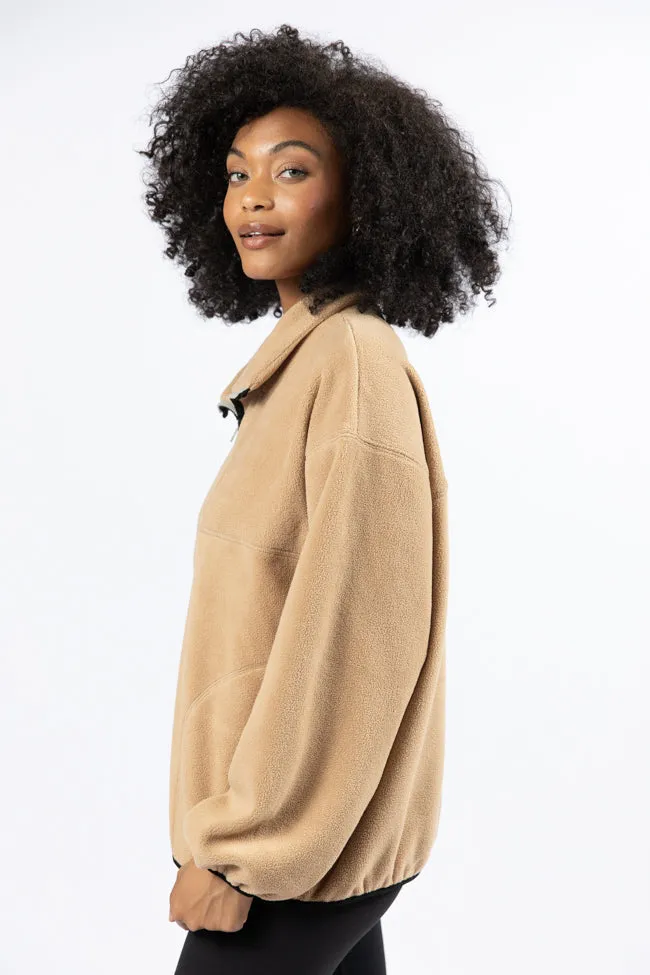 Outside The Box Beige Contrast Trim Fleece Pullover