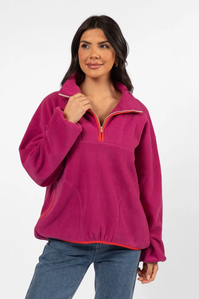 Outside The Box Magenta Contrast Trim Fleece Pullover