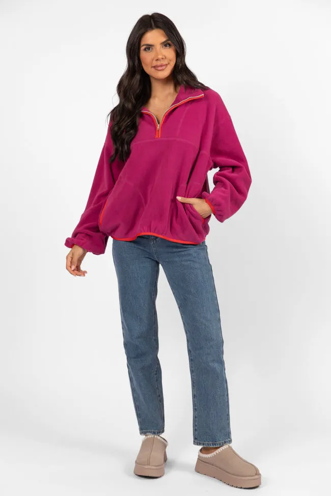 Outside The Box Magenta Contrast Trim Fleece Pullover