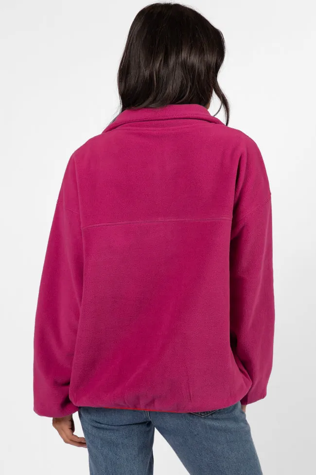 Outside The Box Magenta Contrast Trim Fleece Pullover