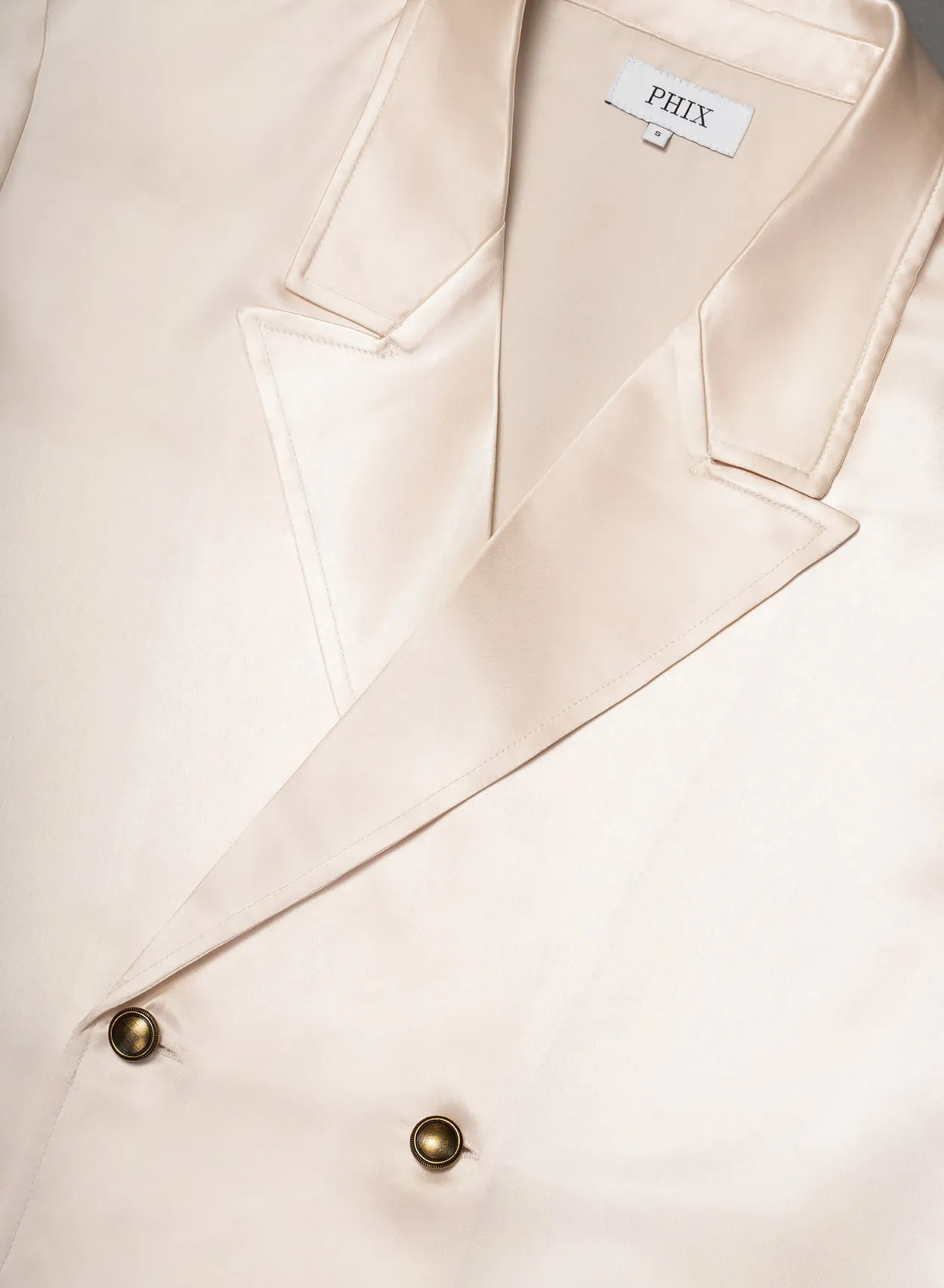 Pearl Double Breasted Brass Button Satin Shirt