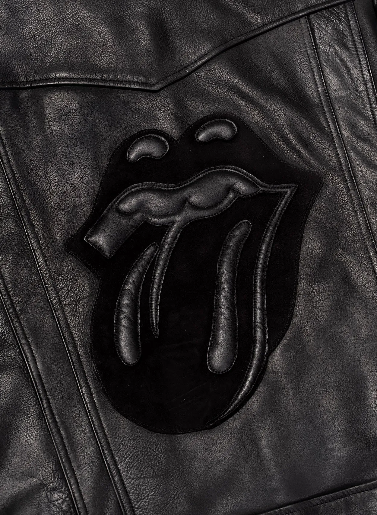 Phix X Rolling Stones Leather Lips Suede Patch Biker Jacket