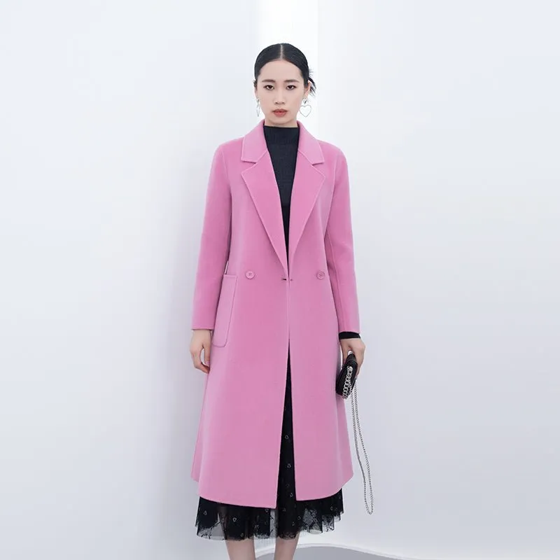 Pink Double Sided Belted Long Overcoats