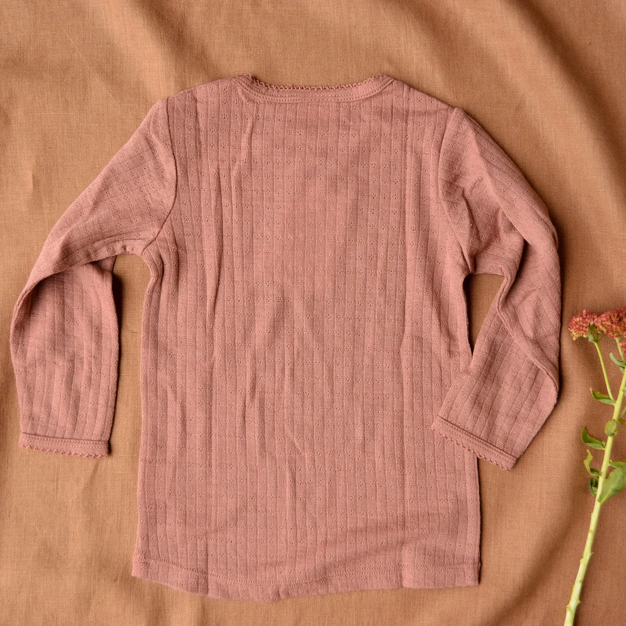 Pointelle Long Sleeve Cloud Top - 100% Organic Merino - Woodland Rose (6m-5y)