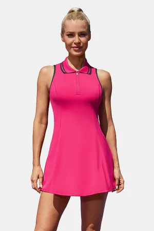 Polo Collar Zipper Tennis Golf Dresses Pink Athletic Dresses