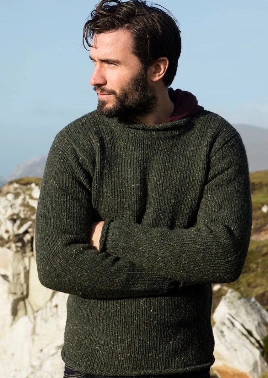 Raheen Tweed Roll Neck Mens Sweater | Green