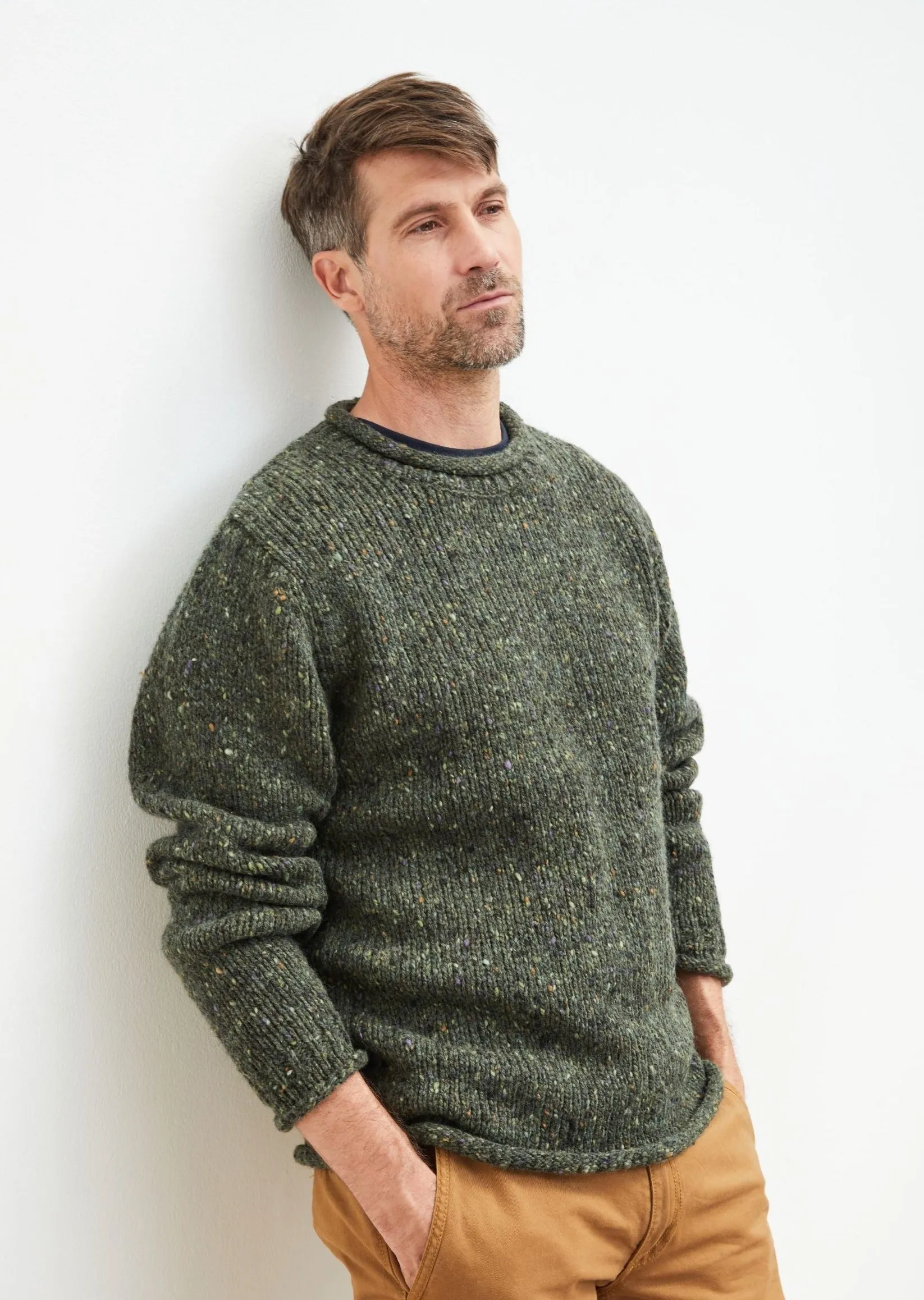 Raheen Tweed Roll Neck Mens Sweater | Green