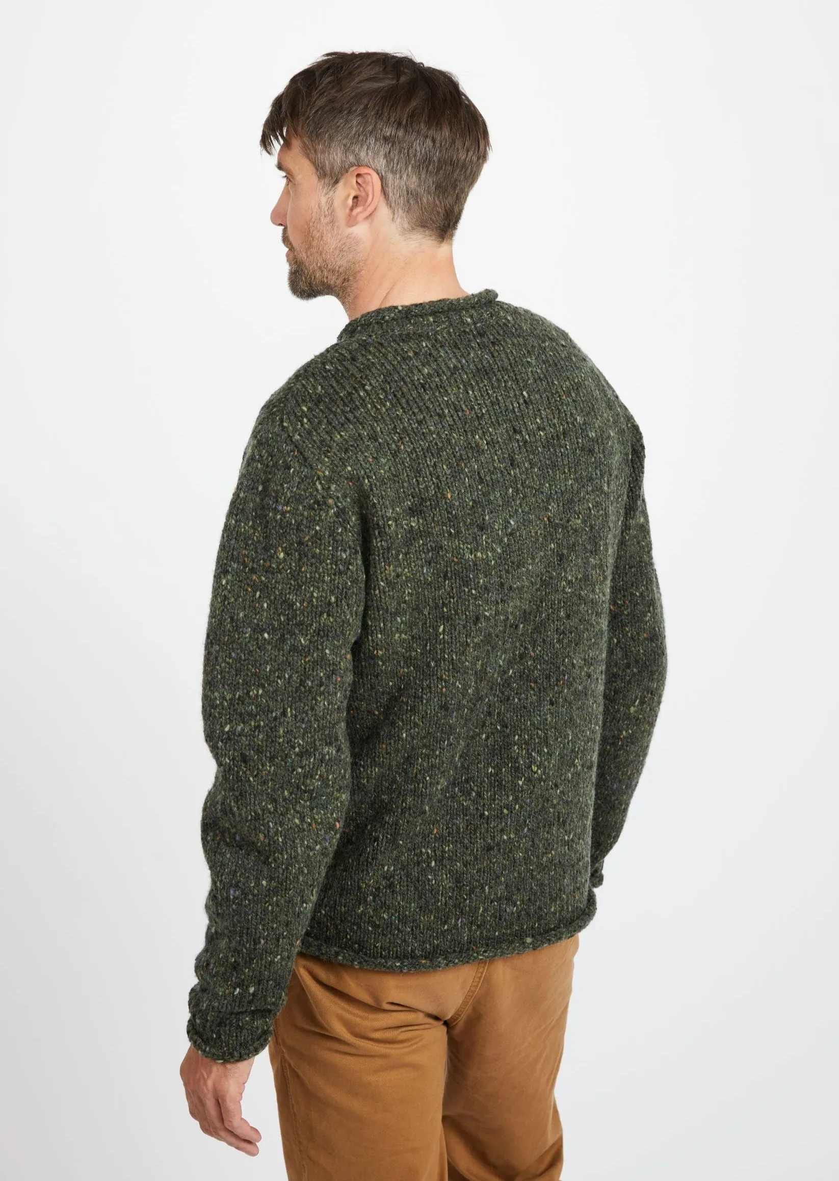 Raheen Tweed Roll Neck Mens Sweater | Green