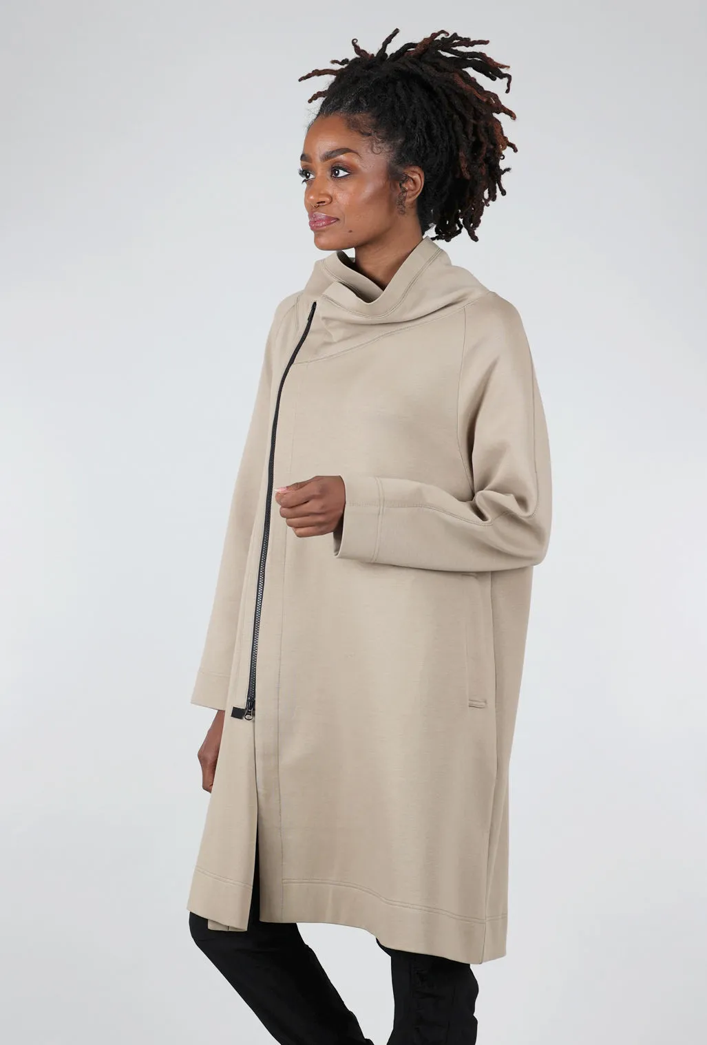 Refined Ponte Cocoon Coat, Khaki