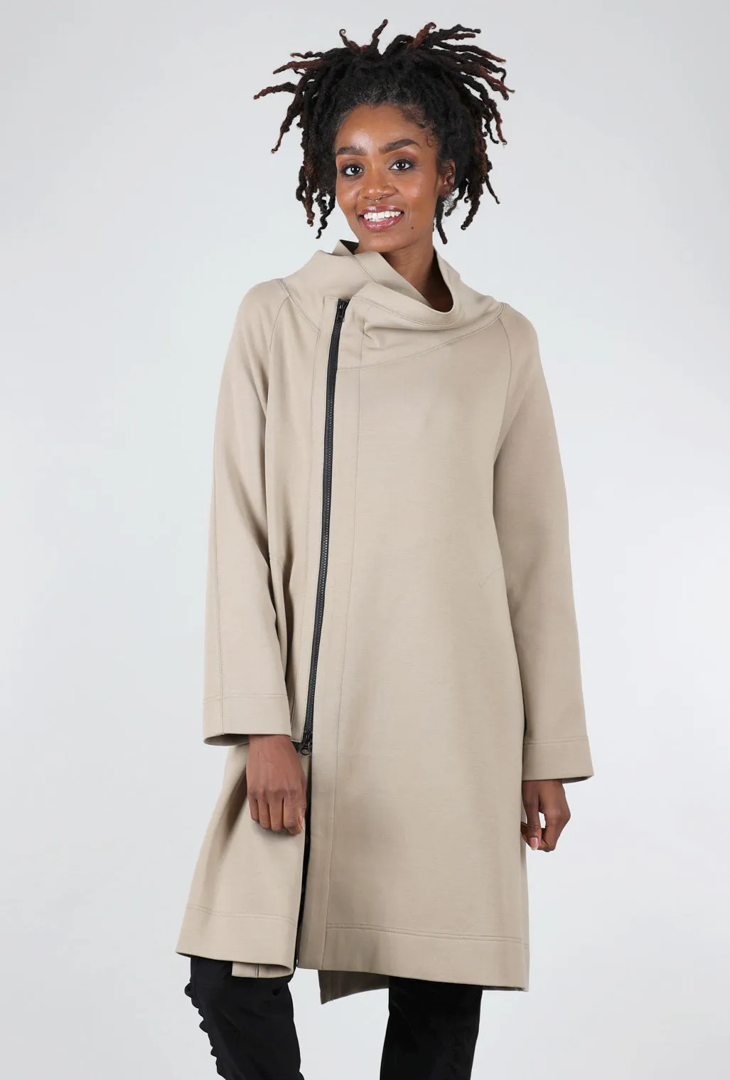 Refined Ponte Cocoon Coat, Khaki