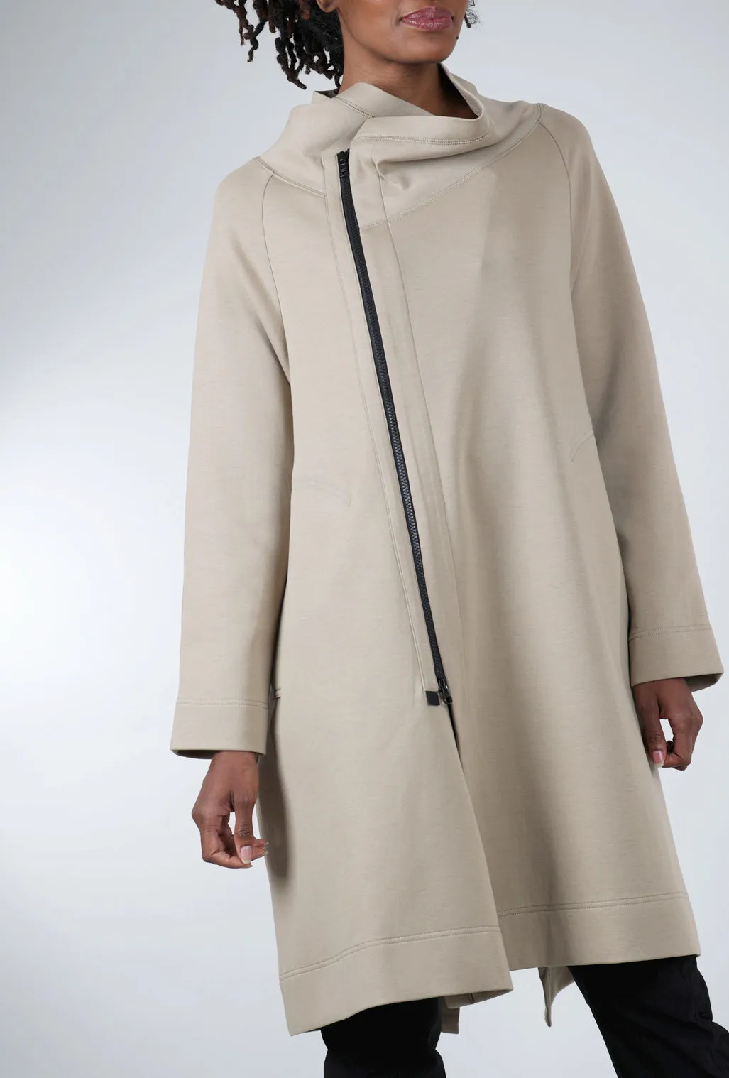 Refined Ponte Cocoon Coat, Khaki