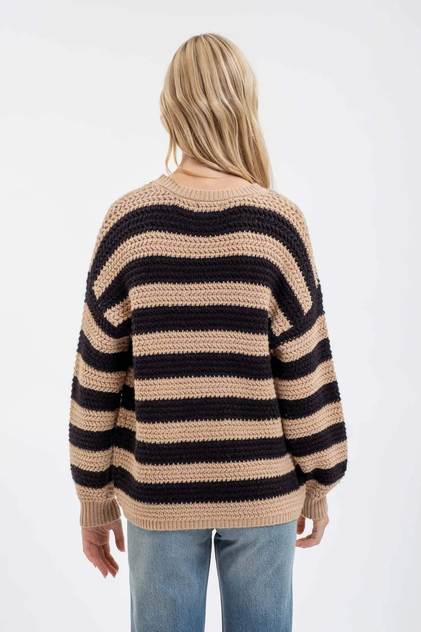 RELAXED STRIPE LONG SLEEVE PULLOVER KNIT SWEATER