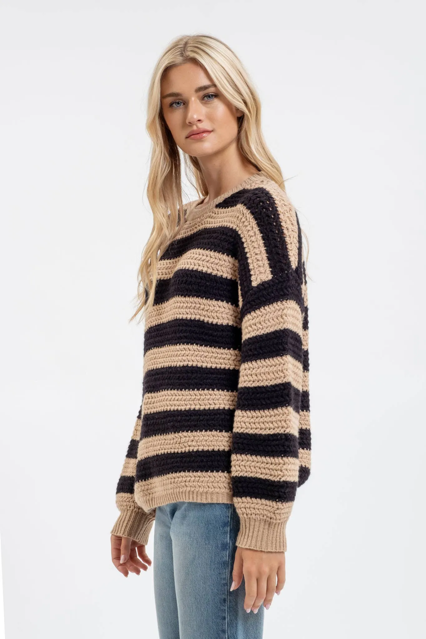 RELAXED STRIPE LONG SLEEVE PULLOVER KNIT SWEATER