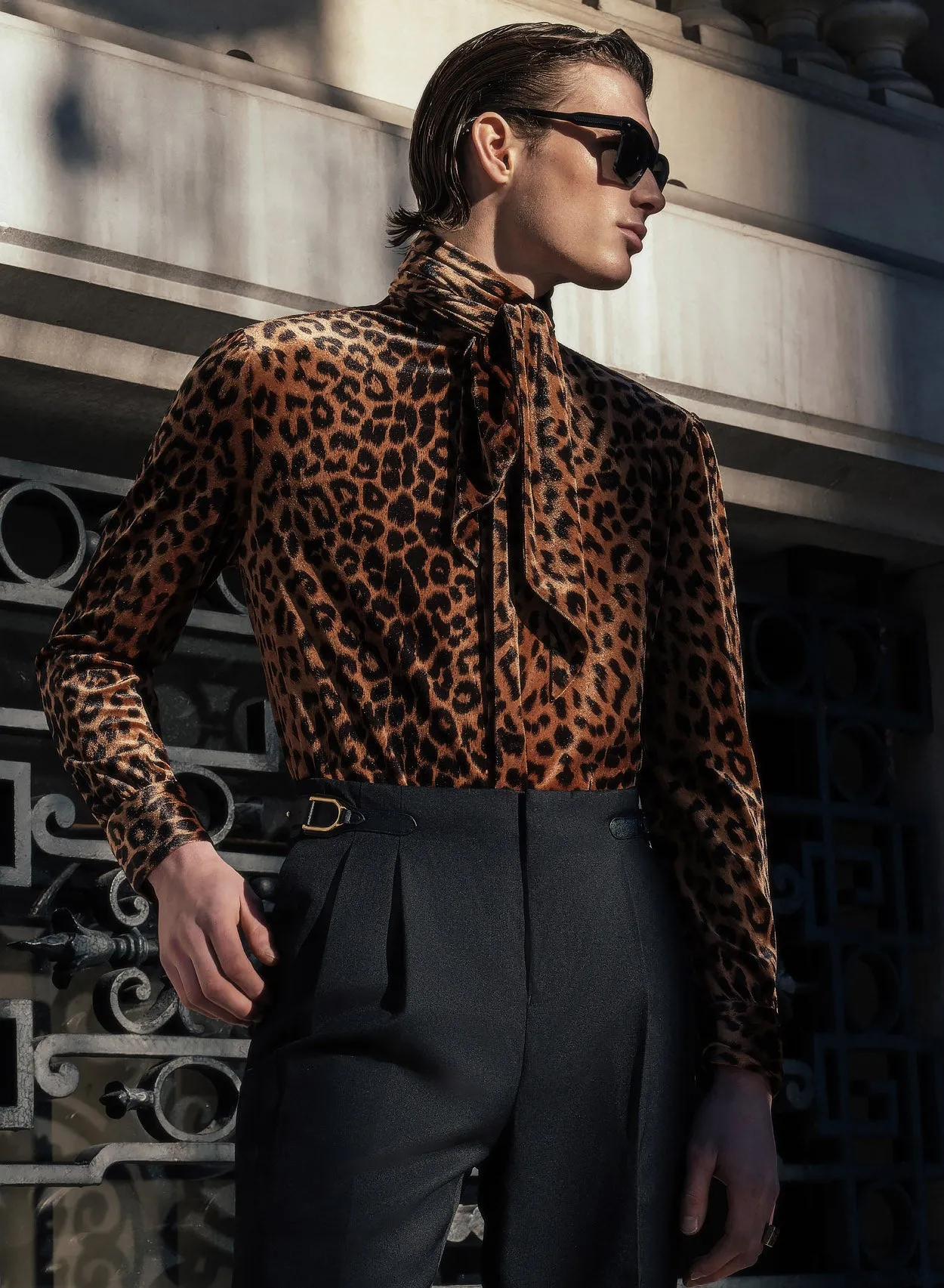 Rust Leopard Velvet Tie Neck Shirt