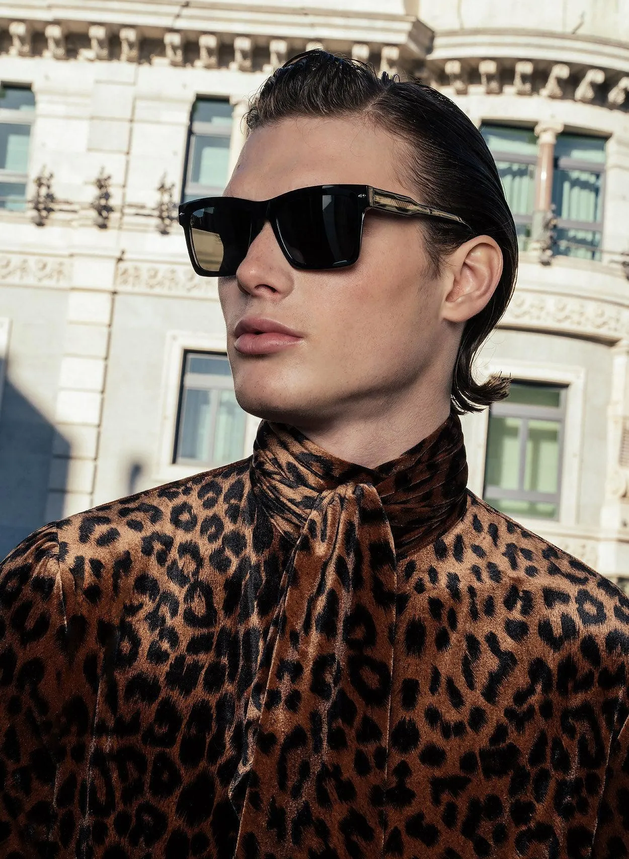 Rust Leopard Velvet Tie Neck Shirt