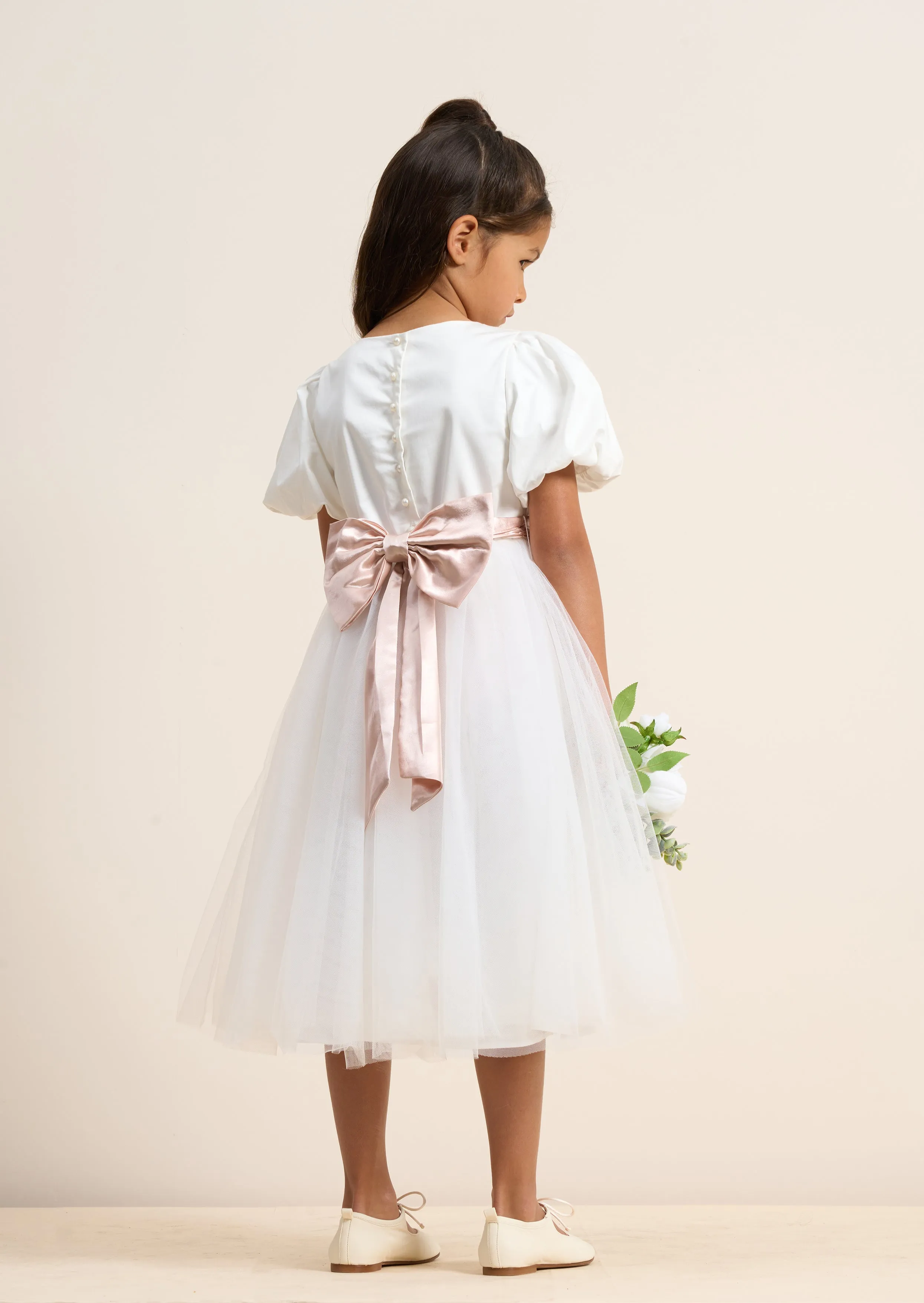 Selene Tulle Dress with Pink Sash