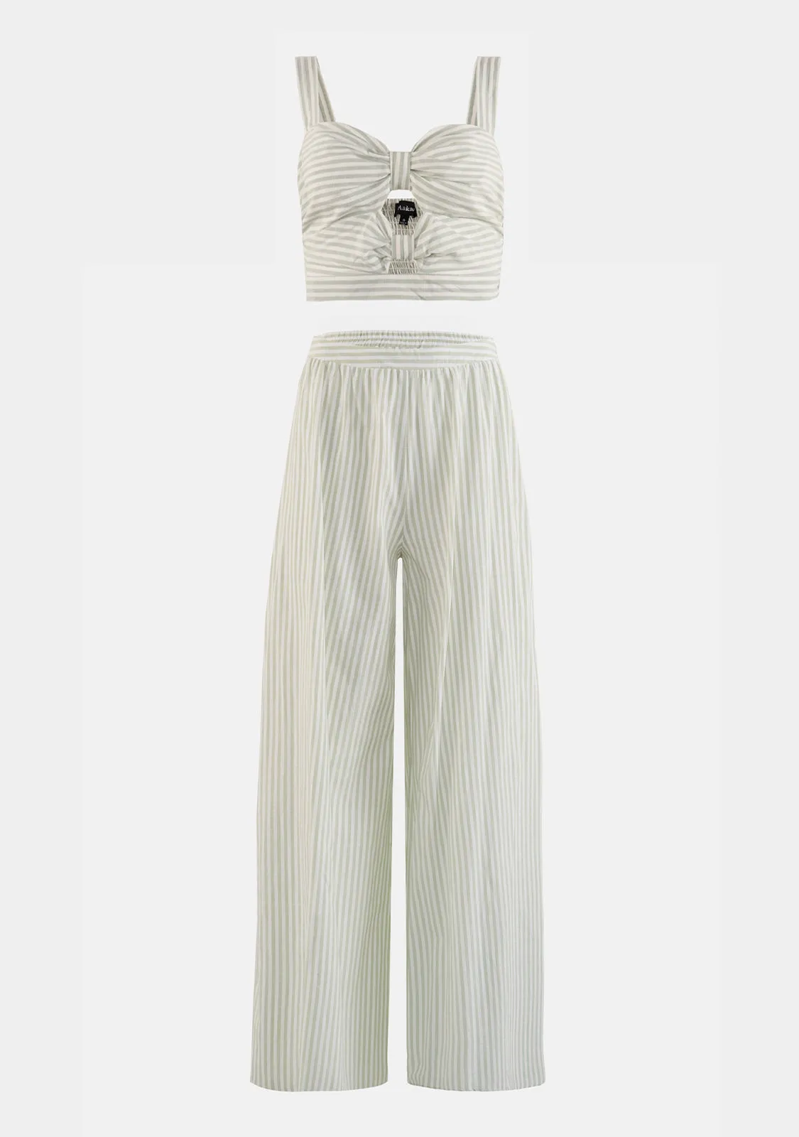 Shoulder Strap Stripe Top & High Waisted Long Pants Set