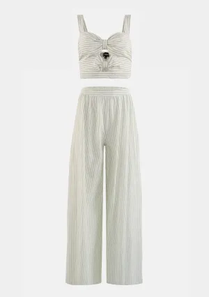 Shoulder Strap Stripe Top & High Waisted Long Pants Set