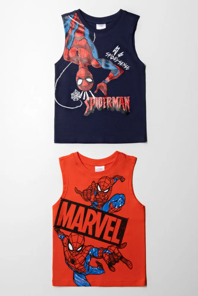 Spiderman 2 Pack Vest Navy