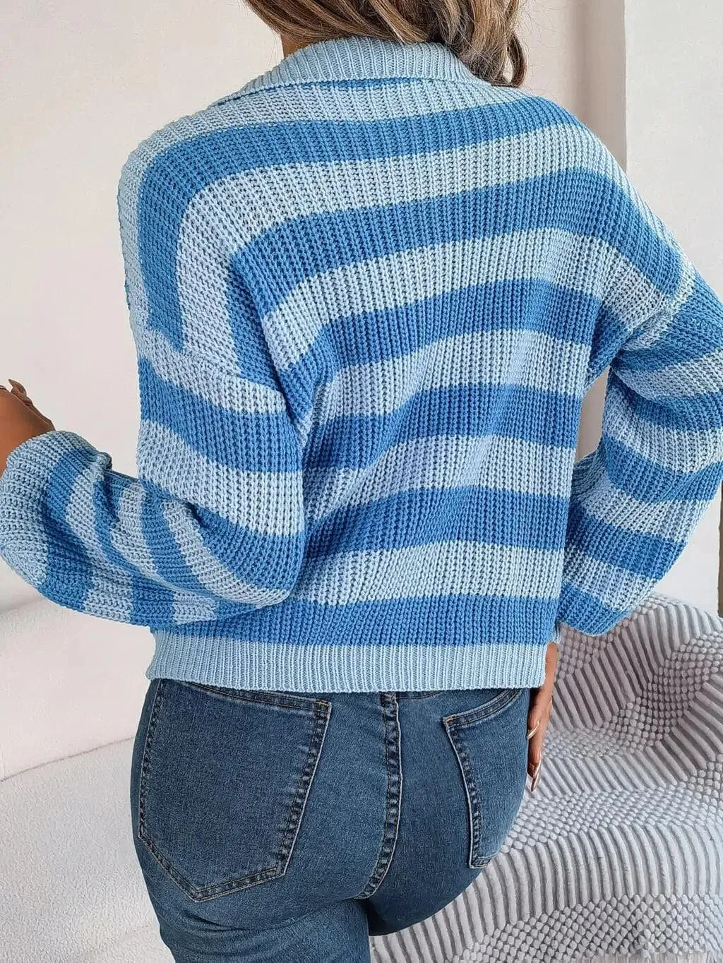 Striped Knit Polo Sweater