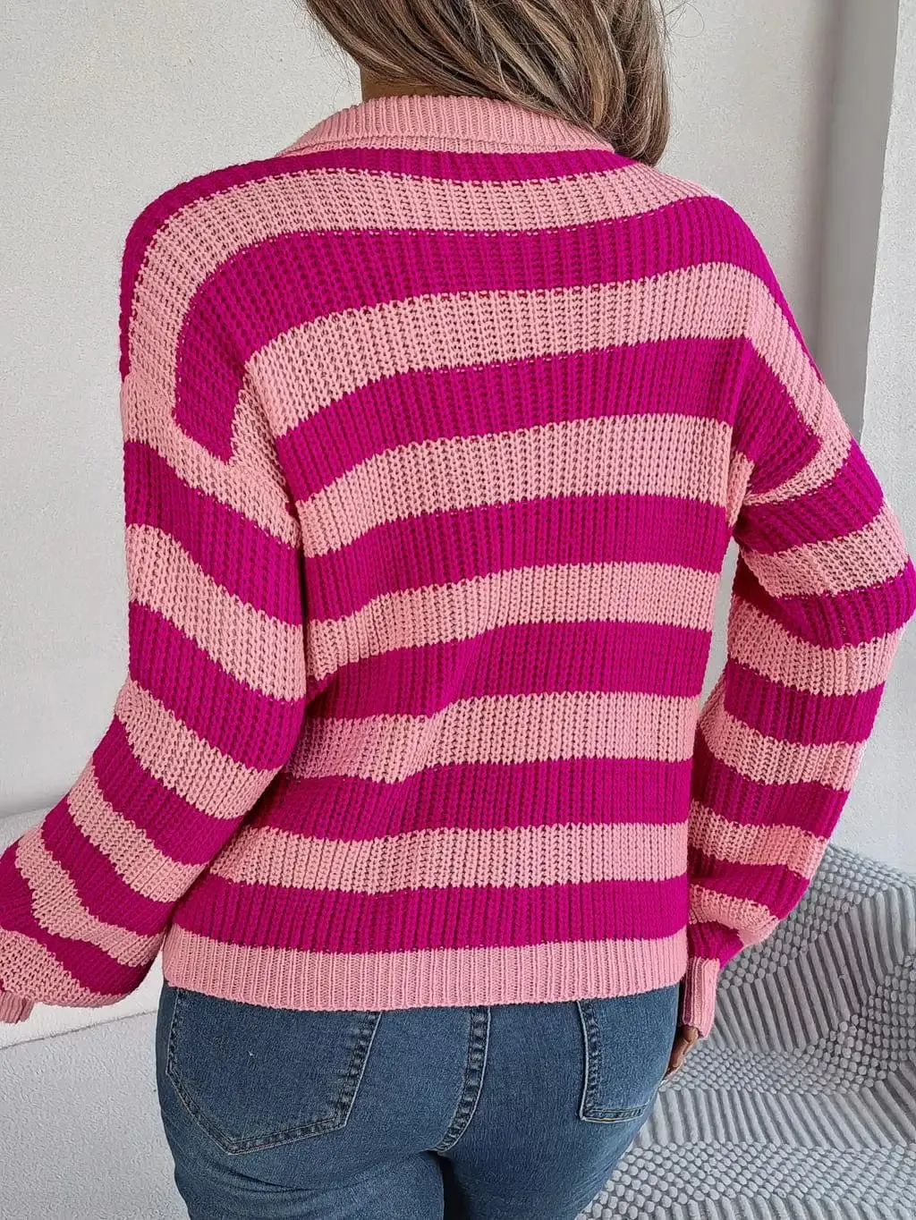 Striped Knit Polo Sweater