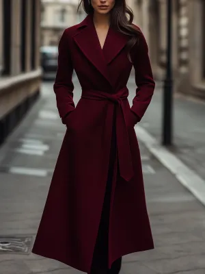 Structured Burgundy Wool Trench Coat with Feminine Fit