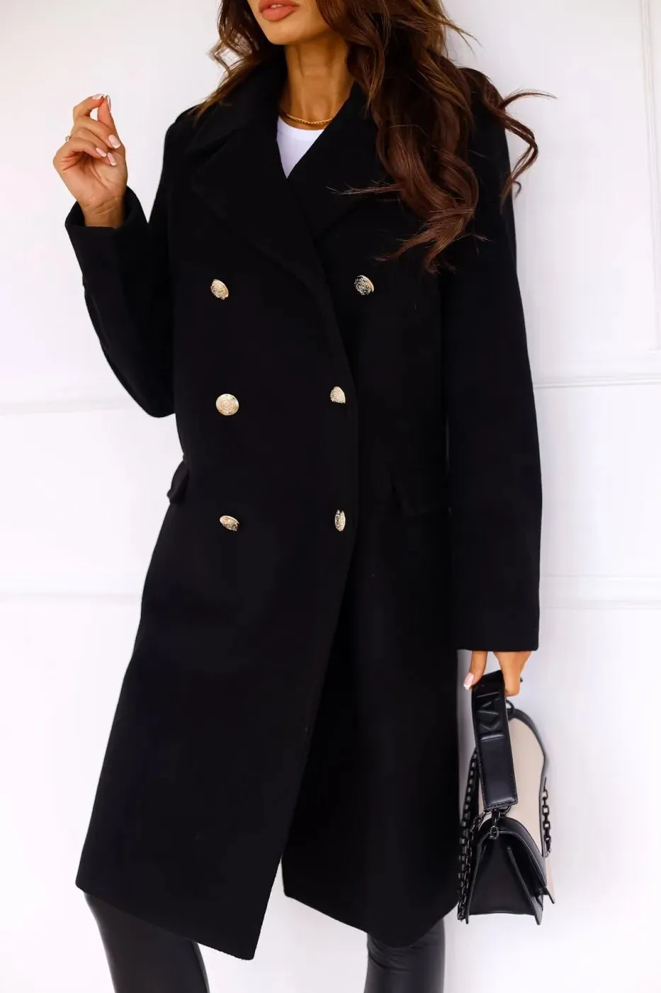 Stylish Wool Coat with Gold Button Detailing