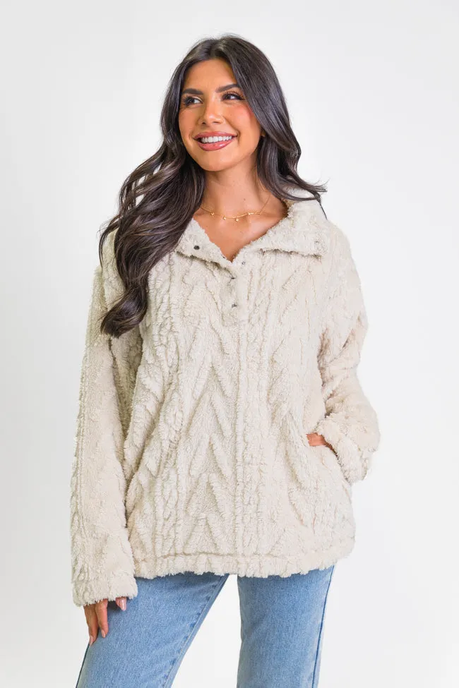 Take The Leap Beige Cable Detail Sherpa Pullover FINAL SALE