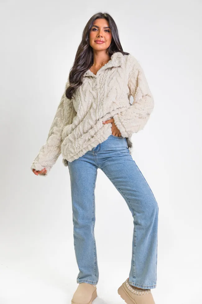 Take The Leap Beige Cable Detail Sherpa Pullover FINAL SALE