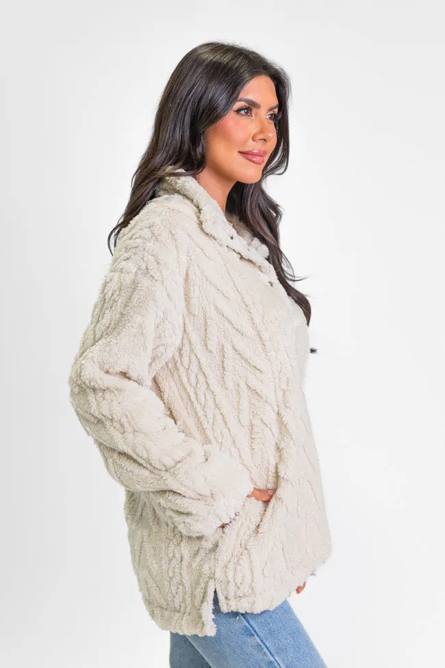 Take The Leap Beige Cable Detail Sherpa Pullover FINAL SALE