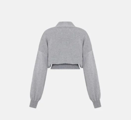 THEO- Smock Hem Cropped Cardigan in Heather Grey