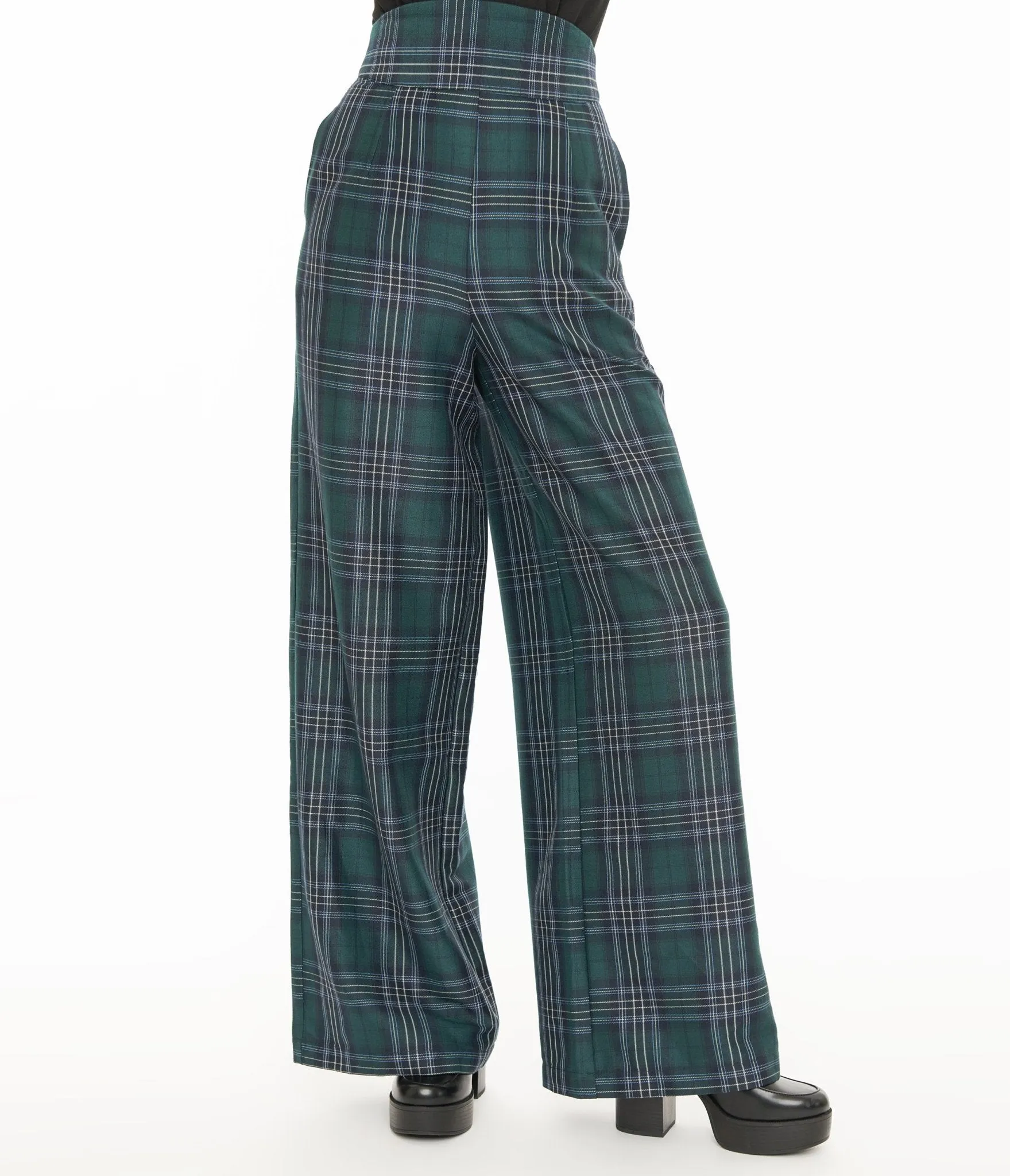 Unique Vintage 1940s Green & Black Plaid High Waist Pants